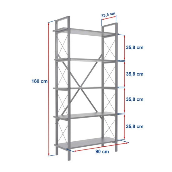 Βιβλιοθήκη Elysian Megapap χρώμα μαύρο 90x33,5x180εκ. Βιβλιοθήκη Elysian Megapap χρώμα μαύρο 90x33,5x180εκ.