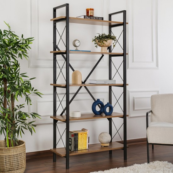 Βιβλιοθήκη Elysian Megapap χρώμα καρυδί - μαύρο 90x33,5x180εκ. Βιβλιοθήκη Elysian Megapap χρώμα καρυδί - μαύρο 90x33,5x180εκ.