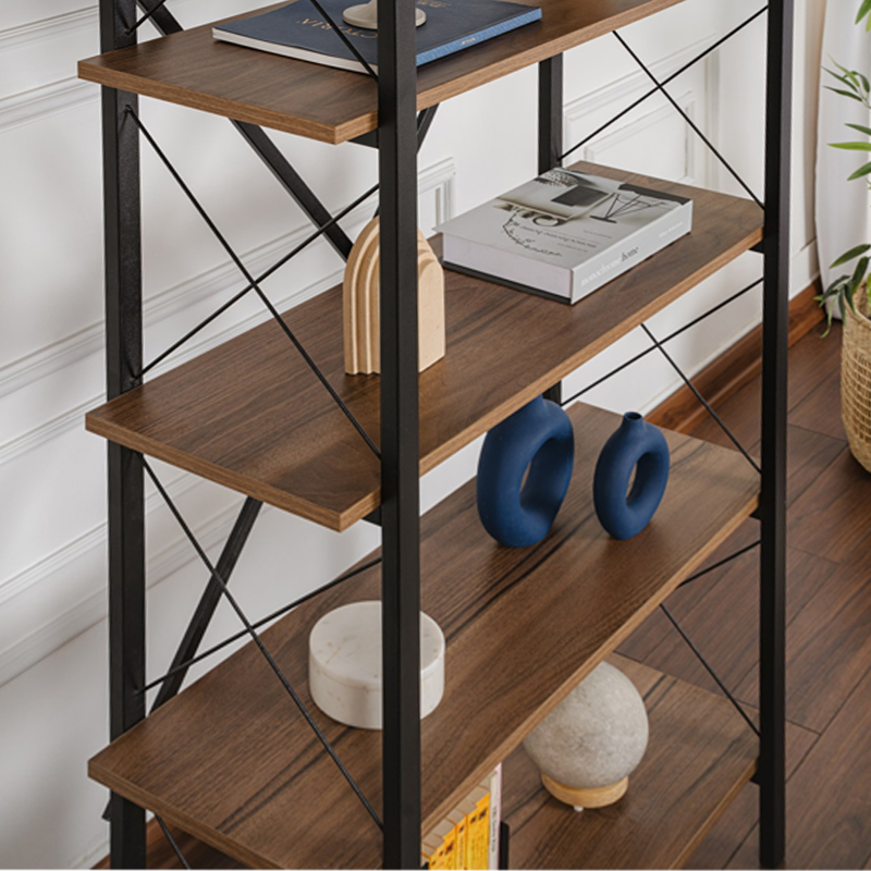 Βιβλιοθήκη Elysian Megapap χρώμα καρυδί - μαύρο 90x33,5x180εκ.