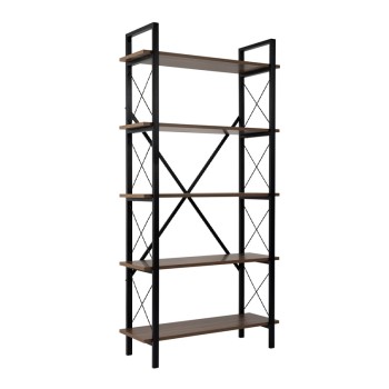 Βιβλιοθήκη Elysian Megapap χρώμα καρυδί - μαύρο 90x33,5x180εκ.