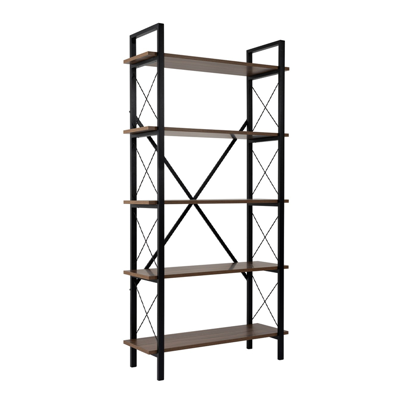 Βιβλιοθήκη Elysian Megapap χρώμα καρυδί - μαύρο 90x33,5x180εκ.