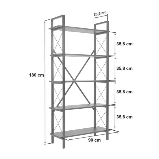 Βιβλιοθήκη Elysian Megapap χρώμα καρυδί - μαύρο 90x33,5x180εκ. Βιβλιοθήκη Elysian Megapap χρώμα καρυδί - μαύρο 90x33,5x180εκ.