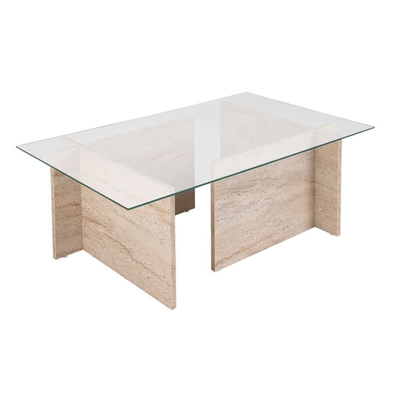 Τραπεζάκι σαλονιού Vetrino Megapap γυάλινο χρώμα travertine 105x65x40εκ.