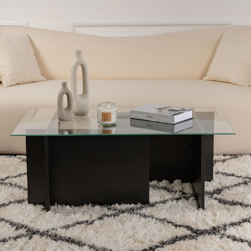 Τραπεζάκι σαλονιού Vetrino Megapap γυάλινο χρώμα μαύρο 105x65x40εκ.