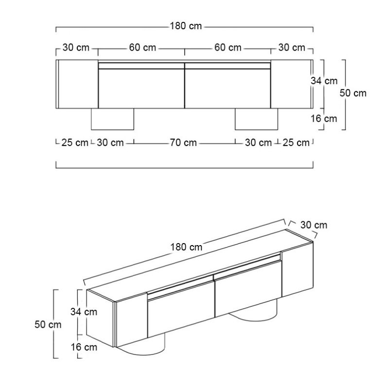 Έπιπλο τηλεόρασης Haven Megapap χρώμα ανθρακί 180x30x50εκ.