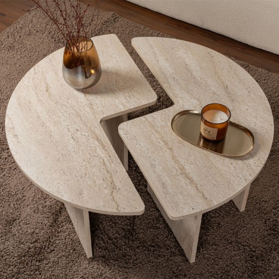 Τραπεζάκι σαλονιού σετ 2 τμχ Moira Megapap χρώμα travertine Ø90x41εκ. Τραπεζάκι σαλονιού σετ 2 τμχ Moira Megapap χρώμα travertine Ø90x41εκ.