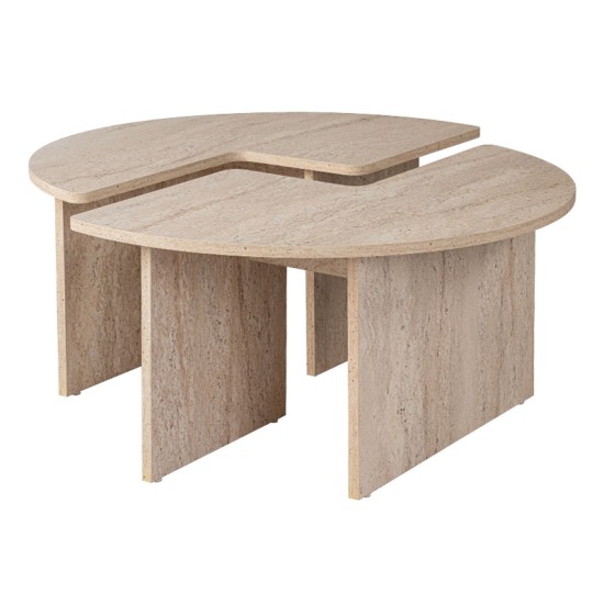 Τραπεζάκι σαλονιού σετ 2 τμχ Moira Megapap χρώμα travertine Ø90x41εκ. Τραπεζάκι σαλονιού σετ 2 τμχ Moira Megapap χρώμα travertine Ø90x41εκ.