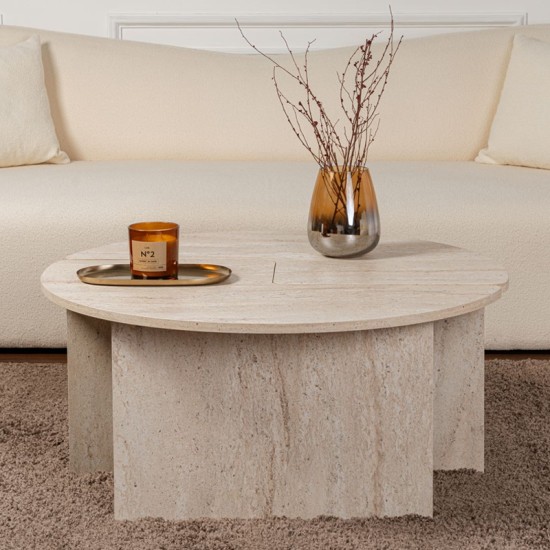 Τραπεζάκι σαλονιού σετ 2 τμχ Moira Megapap χρώμα travertine Ø90x41εκ. Τραπεζάκι σαλονιού σετ 2 τμχ Moira Megapap χρώμα travertine Ø90x41εκ.