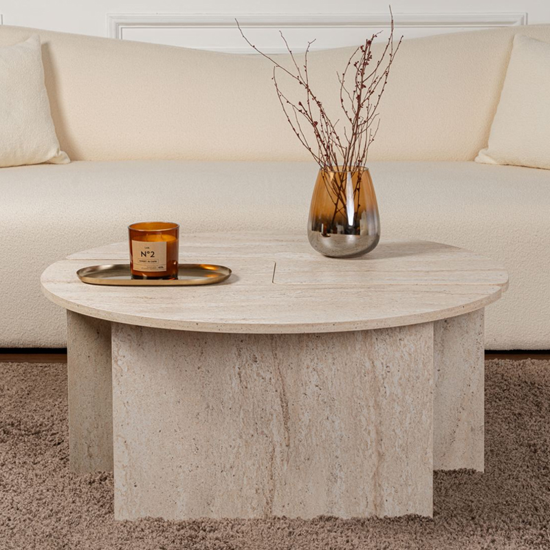 Τραπεζάκι σαλονιού σετ 2 τμχ Moira Megapap χρώμα travertine Ø90x41εκ.