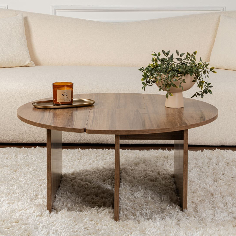 Τραπεζάκι σαλονιού σετ 2 τμχ Moira Megapap χρώμα καρυδί Ø90x41εκ.