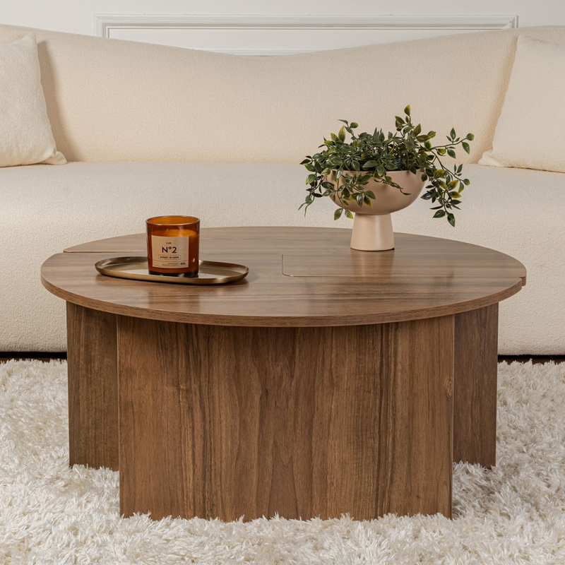 Τραπεζάκι σαλονιού σετ 2 τμχ Moira Megapap χρώμα καρυδί Ø90x41εκ.