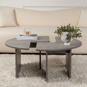 Τραπεζάκι σαλονιού σετ 2 τμχ Moira Megapap χρώμα γκρι σκυροδέματος Ø90x41εκ.
