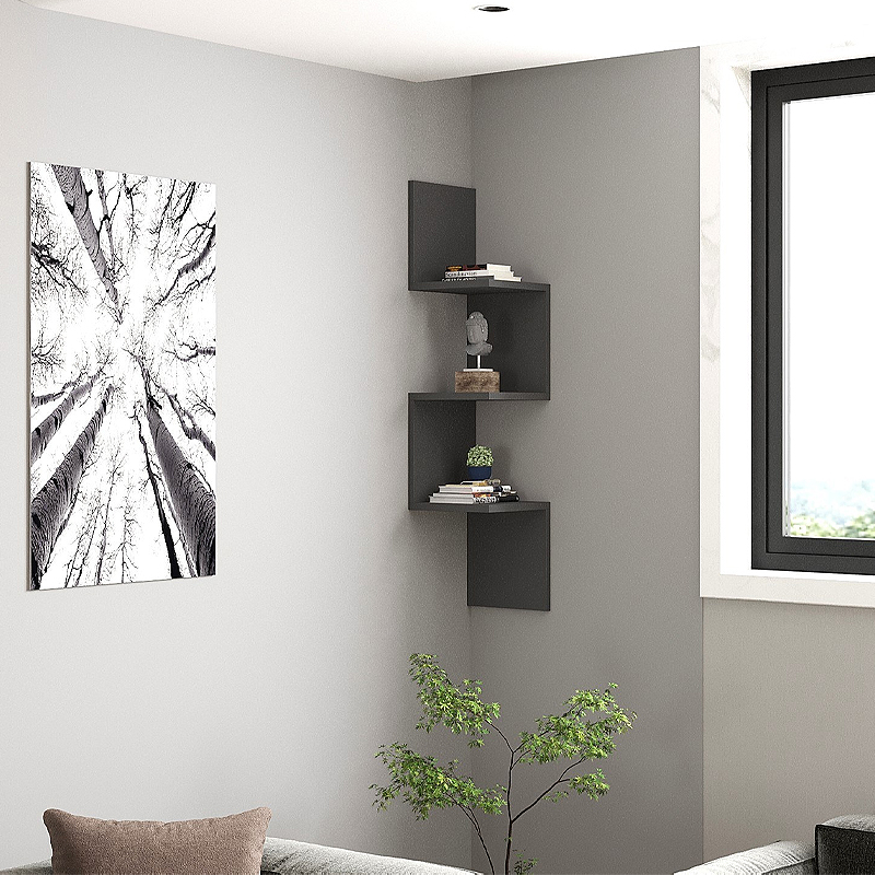 Ραφιέρα τοίχου γωνιακή Zikzak Megapap χρώμα ανθρακί 25x25x105,4εκ.