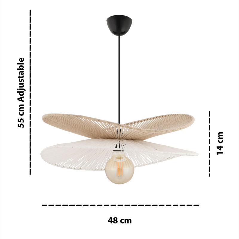 Φωτιστικό οροφής Dafodil Megapap E27 από σχοινί μονόφωτο χρώμα μπεζ - λευκό Ø48x55εκ.