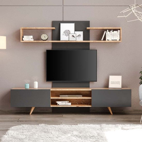 Σύνθεση τηλεόρασης Giacomo Megapap χρώμα sapphire oak - ανθρακί 180x40x45εκ. Σύνθεση τηλεόρασης Giacomo Megapap χρώμα sapphire oak - ανθρακί 180x40x45εκ.
