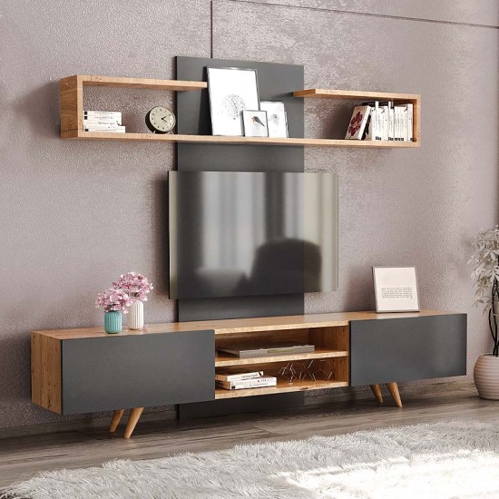 Σύνθεση τηλεόρασης Giacomo Megapap χρώμα sapphire oak - ανθρακί 180x40x45εκ. Σύνθεση τηλεόρασης Giacomo Megapap χρώμα sapphire oak - ανθρακί 180x40x45εκ.