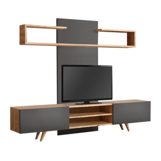 Σύνθεση τηλεόρασης Giacomo Megapap χρώμα sapphire oak - ανθρακί 180x40x45εκ. Σύνθεση τηλεόρασης Giacomo Megapap χρώμα sapphire oak - ανθρακί 180x40x45εκ.