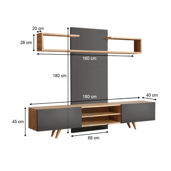 Σύνθεση τηλεόρασης Giacomo Megapap χρώμα sapphire oak - ανθρακί 180x40x45εκ. Σύνθεση τηλεόρασης Giacomo Megapap χρώμα sapphire oak - ανθρακί 180x40x45εκ.