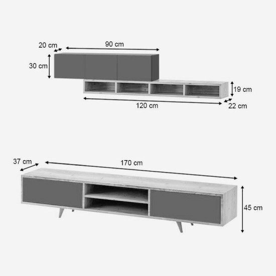 Σύνθεση τηλεόρασης Serine Megapap χρώμα λευκό - sapphire oak 170x37x45εκ. Σύνθεση τηλεόρασης Serine Megapap χρώμα λευκό - sapphire oak 170x37x45εκ.