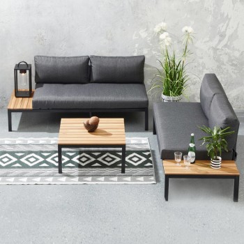 Σαλόνι κήπου Echo Megapap σετ 3 τμχ μέταλλο - ξύλο χρώμα μαύρο - γκρι