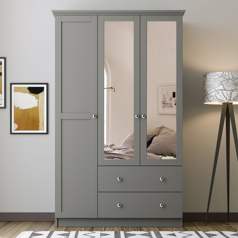 Ντουλάπα ρούχων Emily Megapap τρίφυλλη με καθρέπτη και συρτάρια χρώμα ανθρακί 105x50x210εκ.