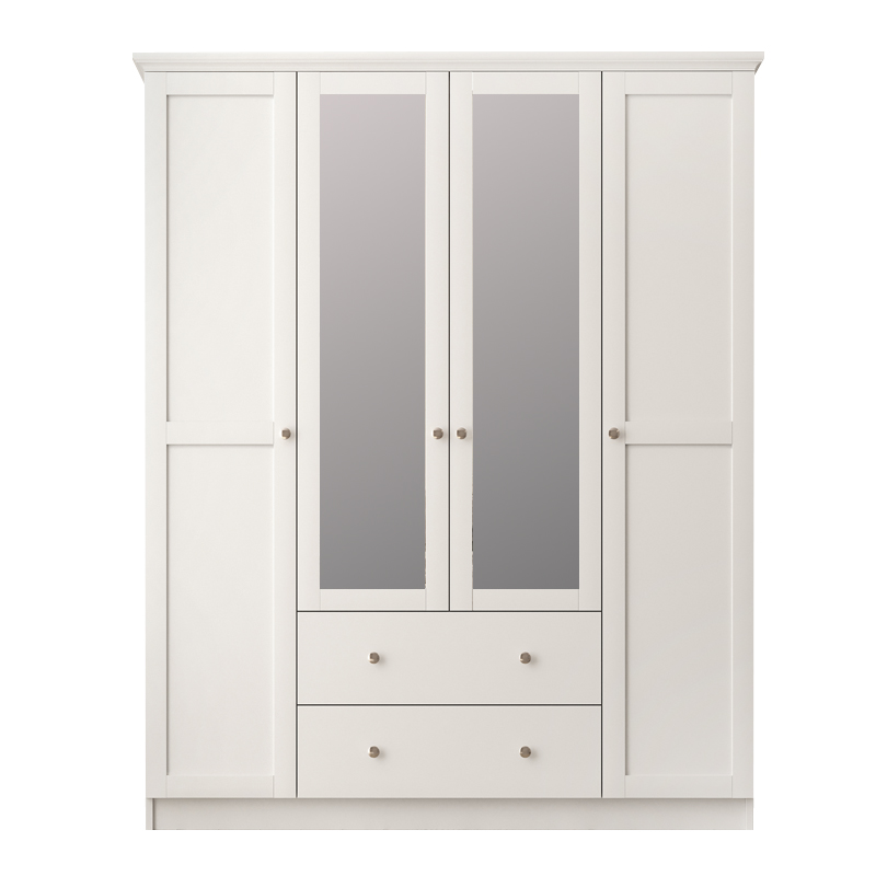 Ντουλάπα ρούχων Emily Megapap τετράφυλλη με καθρέπτη και συρτάρια χρώμα λευκό 140x50x210εκ.