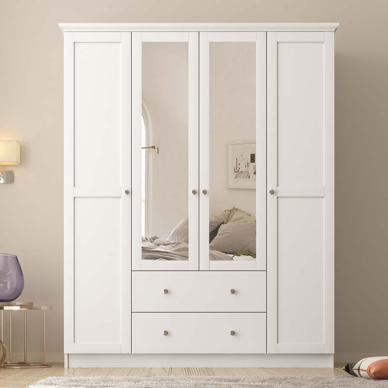 Ντουλάπα ρούχων Emily Megapap τετράφυλλη με καθρέπτη και συρτάρια χρώμα λευκό 140x50x210εκ.