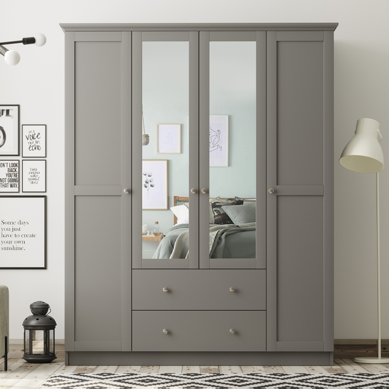 Ντουλάπα ρούχων Emily Megapap τετράφυλλη με καθρέπτη και συρτάρια χρώμα ανθρακί 140x50x210εκ.