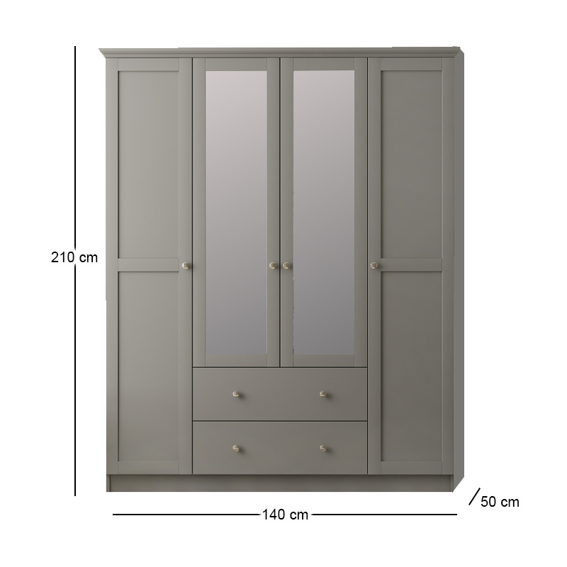 Ντουλάπα ρούχων Emily Megapap τετράφυλλη με καθρέπτη και συρτάρια χρώμα ανθρακί 140x50x210εκ.