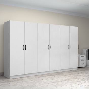 Ντουλάπα ρούχων Victoria Megapap εξάφυλλη χρώμα λευκό 300x60x181εκ.