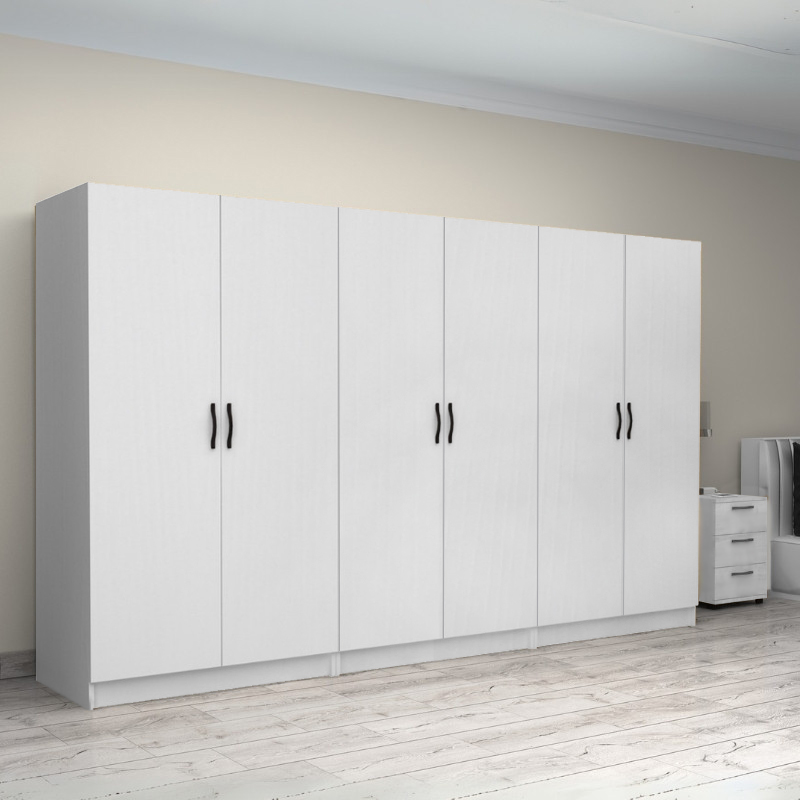 Ντουλάπα ρούχων Victoria Megapap εξάφυλλη χρώμα λευκό 300x60x181εκ.
