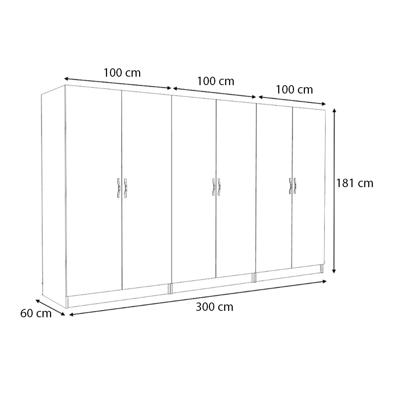 Ντουλάπα ρούχων Victoria Megapap εξάφυλλη χρώμα λευκό 300x60x181εκ.