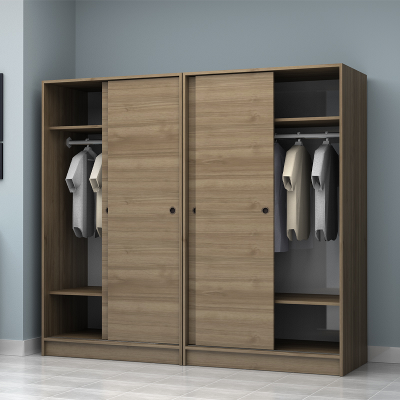 Ντουλάπα ρούχων Regio Megapap τετράφυλλη συρόμενη χρώμα καρυδί 200x60x181εκ.