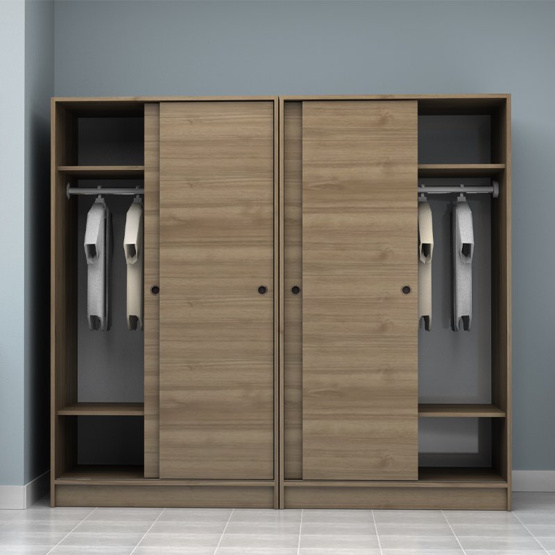 Ντουλάπα ρούχων Regio Megapap τετράφυλλη συρόμενη χρώμα καρυδί 200x60x181εκ.