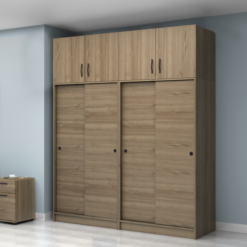 Ντουλάπα ρούχων Regio Megapap τετράφυλλη συρόμενη με πατάρι χρώμα καρυδί 200x60x240εκ.