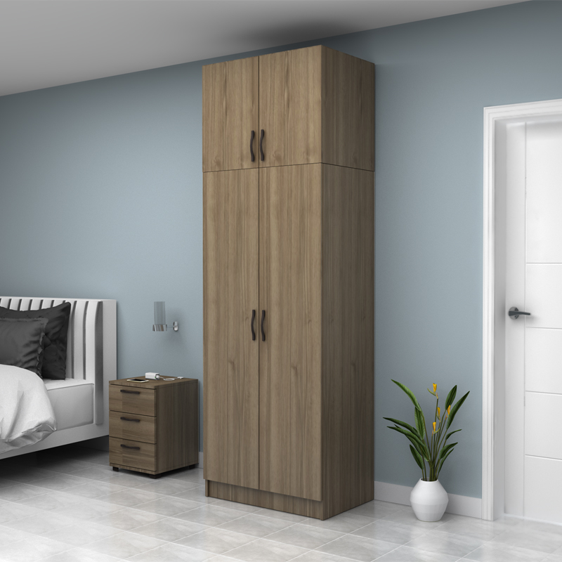 Ντουλάπα ρούχων Vivian Megapap δίφυλλη με πατάρι χρώμα καρυδί 80x51,8x240εκ.