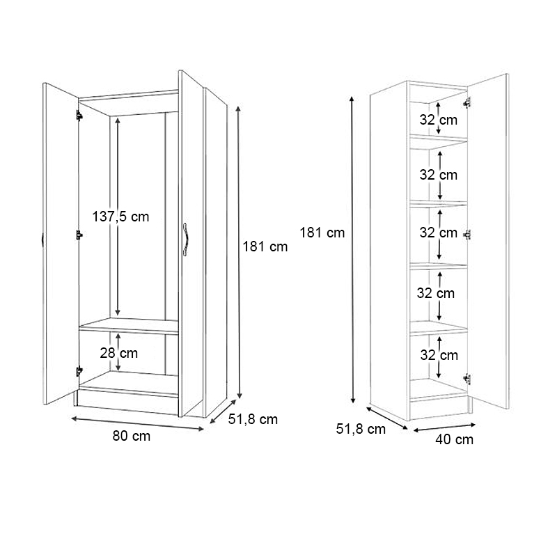 Ντουλάπα ρούχων Vivian Megapap τρίφυλλη χρώμα φυσικό οξιάς 120x51,8x181εκ.
