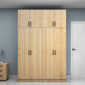 Ντουλάπα ρούχων Vivian Megapap τετράφυλλη με πατάρι χρώμα φυσικό οξιάς 160x51,8x240εκ.