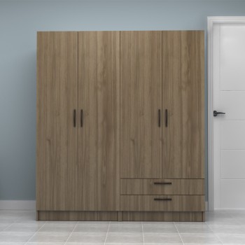 Ντουλάπα ρούχων Vivian Megapap τετράφυλλη με συρτάρια χρώμα καρυδί 160x51,8x181εκ.