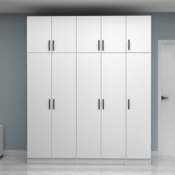 Ντουλάπα ρούχων Vivian Megapap πεντάφυλλη με πατάρι χρώμα λευκό 200x51,8x240εκ.