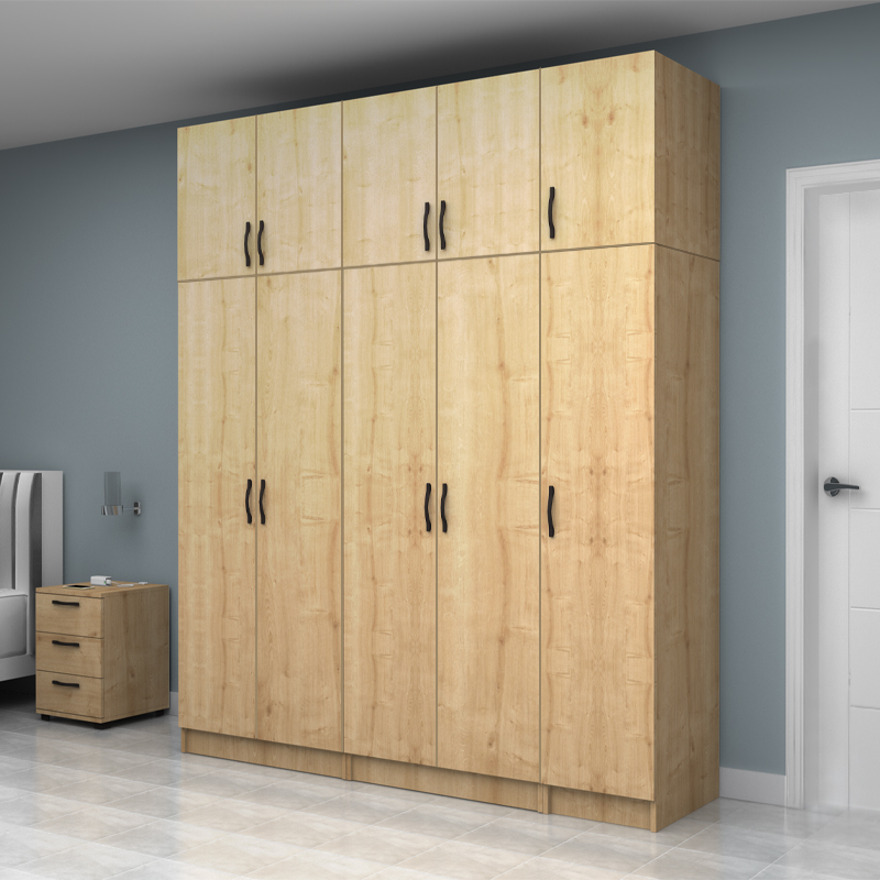 Ντουλάπα ρούχων Vivian Megapap πεντάφυλλη με πατάρι χρώμα φυσικό οξιάς 200x51,8x240εκ.