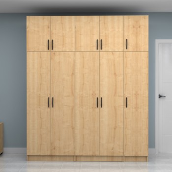 Ντουλάπα ρούχων Vivian Megapap πεντάφυλλη με πατάρι χρώμα φυσικό οξιάς 200x51,8x240εκ.