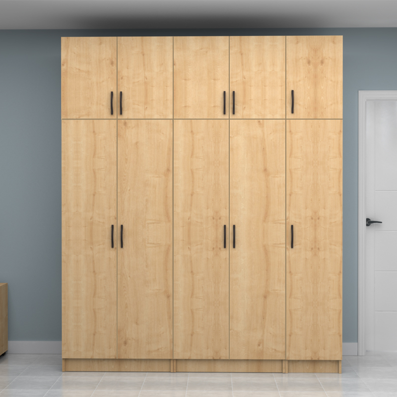 Ντουλάπα ρούχων Vivian Megapap πεντάφυλλη με πατάρι χρώμα φυσικό οξιάς 200x51,8x240εκ.