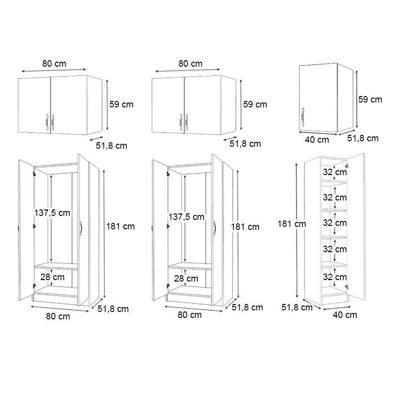 Ντουλάπα ρούχων Vivian Megapap πεντάφυλλη με πατάρι χρώμα φυσικό οξιάς 200x51,8x240εκ.