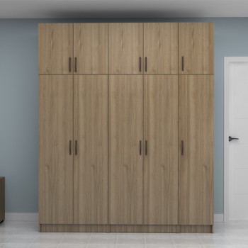 Ντουλάπα ρούχων Vivian Megapap πεντάφυλλη με πατάρι χρώμα καρυδί 200x51,8x240εκ.