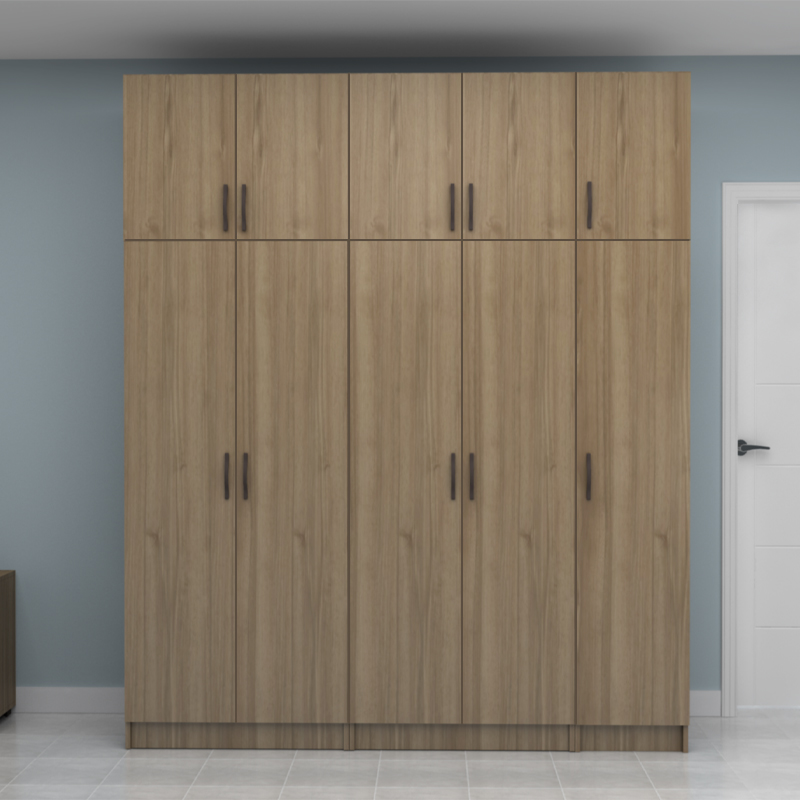 Ντουλάπα ρούχων Vivian Megapap πεντάφυλλη με πατάρι χρώμα καρυδί 200x51,8x240εκ.