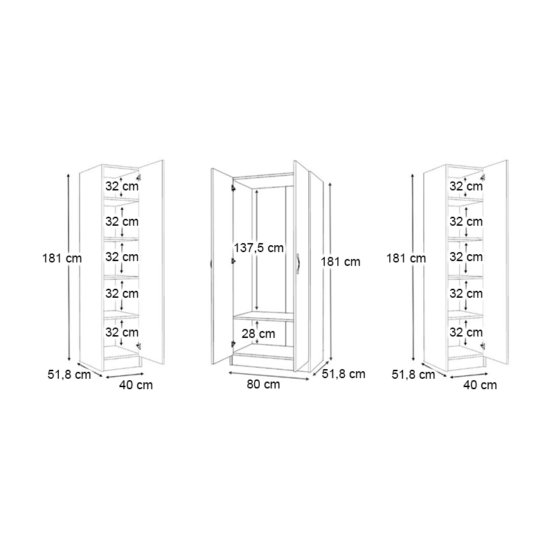 Ντουλάπα ρούχων Vivian Megapap τετράφυλλη χρώμα καρυδί 160x51,8x181εκ.