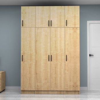 Ντουλάπα ρούχων Vivian Megapap τετράφυλλη με πατάρι χρώμα φυσικό οξιάς 160x51,8x240εκ.