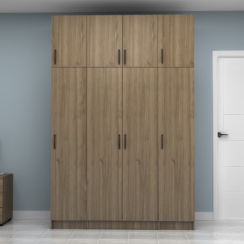 Ντουλάπα ρούχων Vivian Megapap τετράφυλλη με πατάρι χρώμα καρυδί 160x51,8x240εκ.