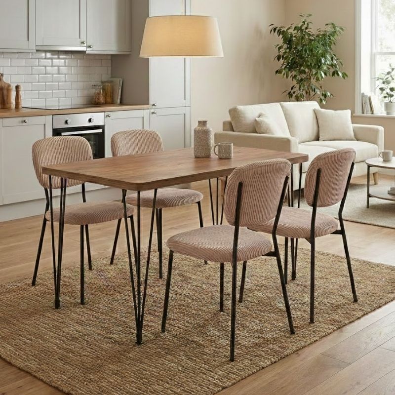 Σετ τραπεζαρία 5τμχ Roger - Kevin Megapap Mdf - ύφασμα χρώμα ακακίας - μόκα 120x70x75εκ.